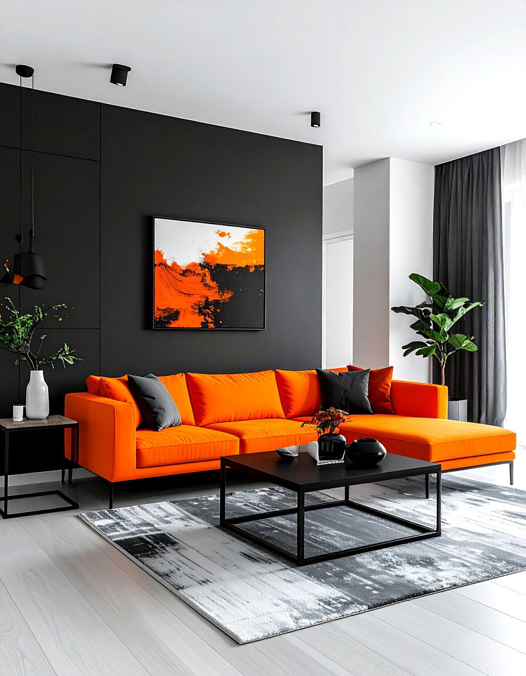 Orange and black living room - 30 bright orange living room ideas