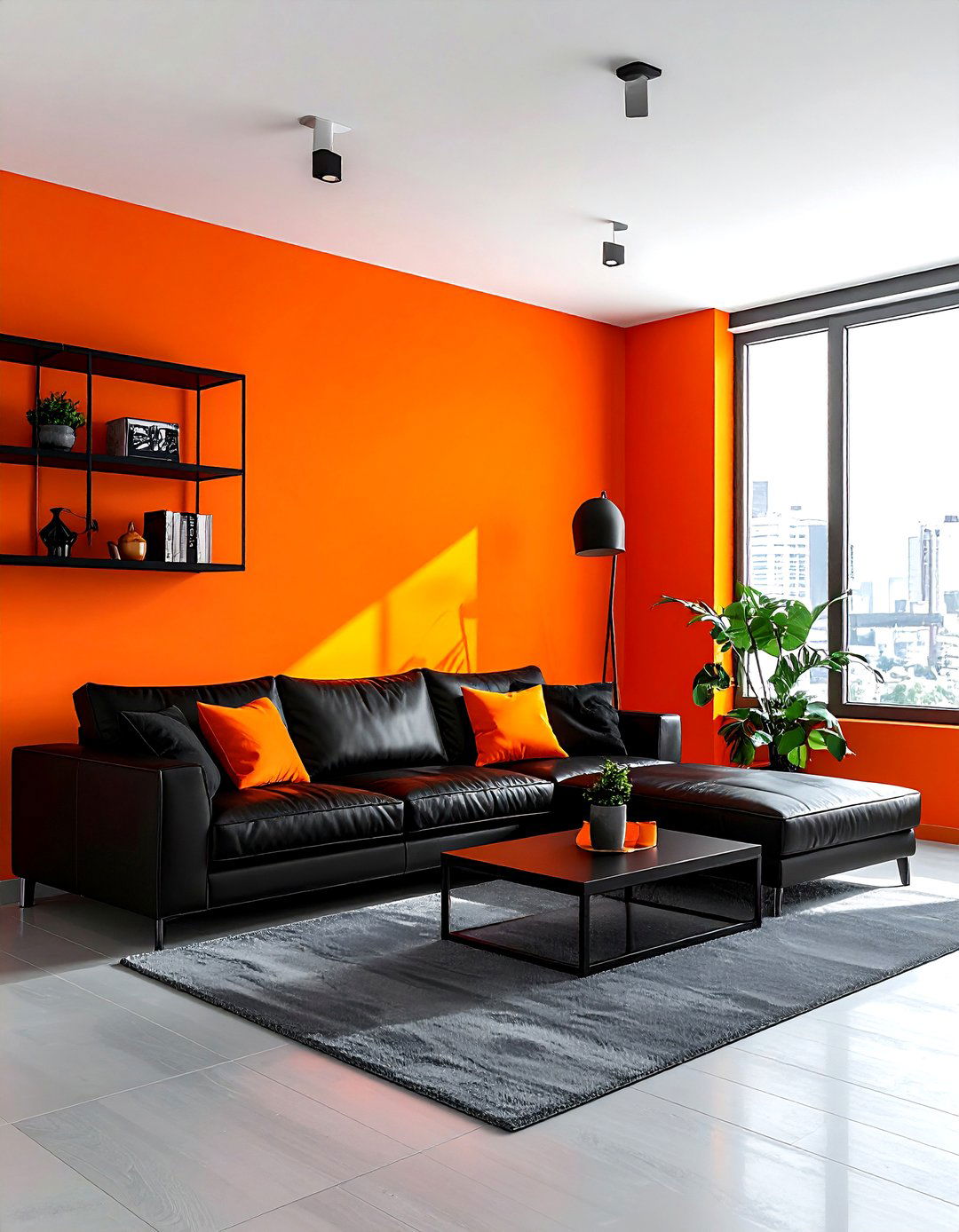 Orange and black modern living room - 30 orange living room decor ideas