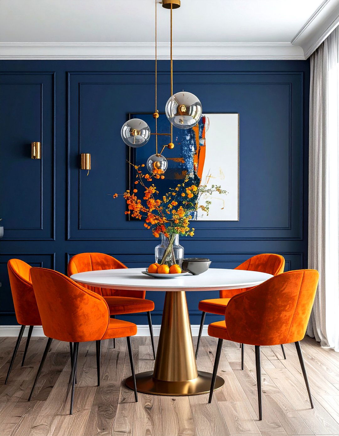 Orange and blue dining - 30 bright orange dining room ideas