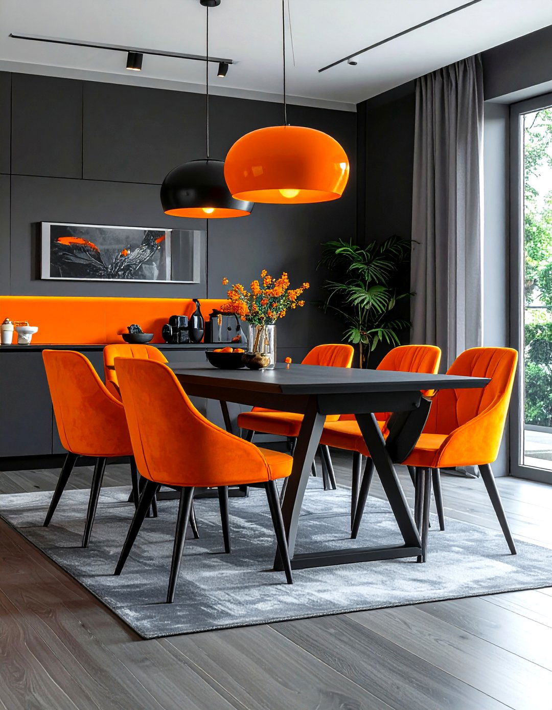 Orange and charcoal dining - 30 bright orange dining room ideas