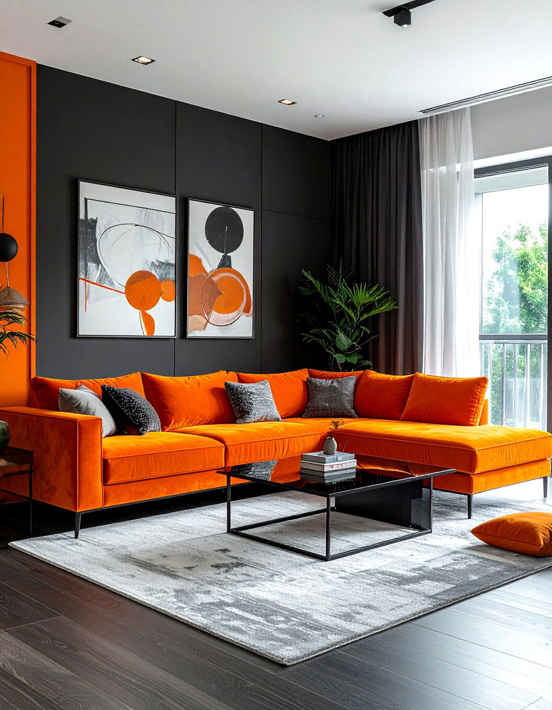 Orange and charcoal living room - 30 bright orange living room ideas