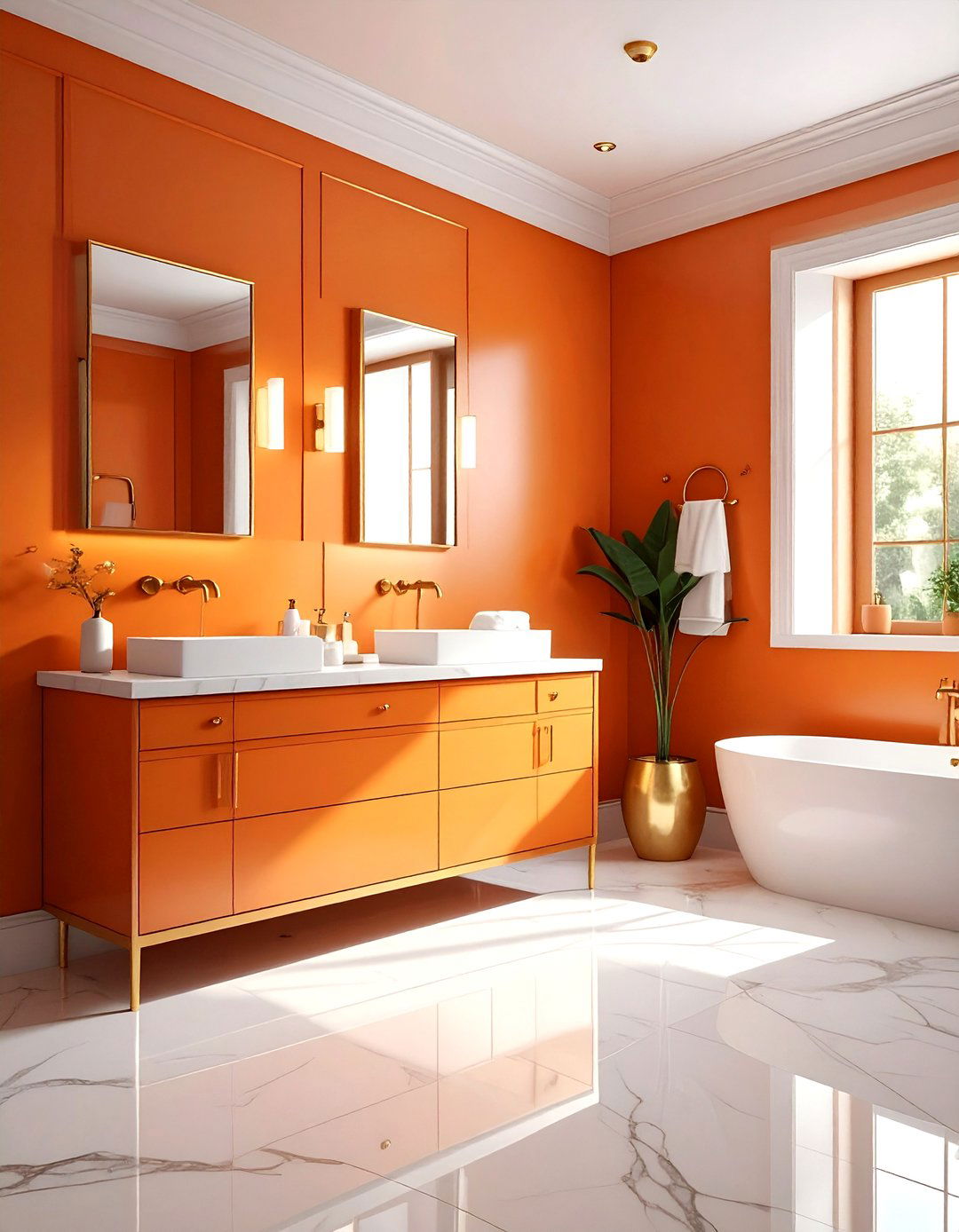 Orange and gold bathroom - 30 bright orange bathroom ideas