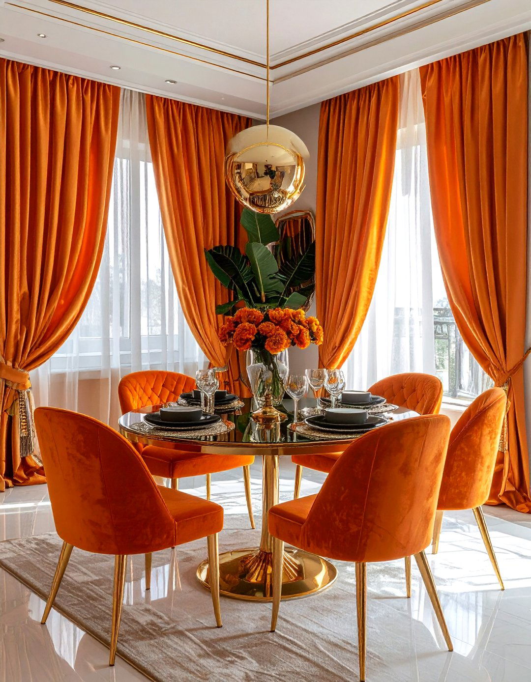 Orange and gold dining - 30 bright orange dining room ideas
