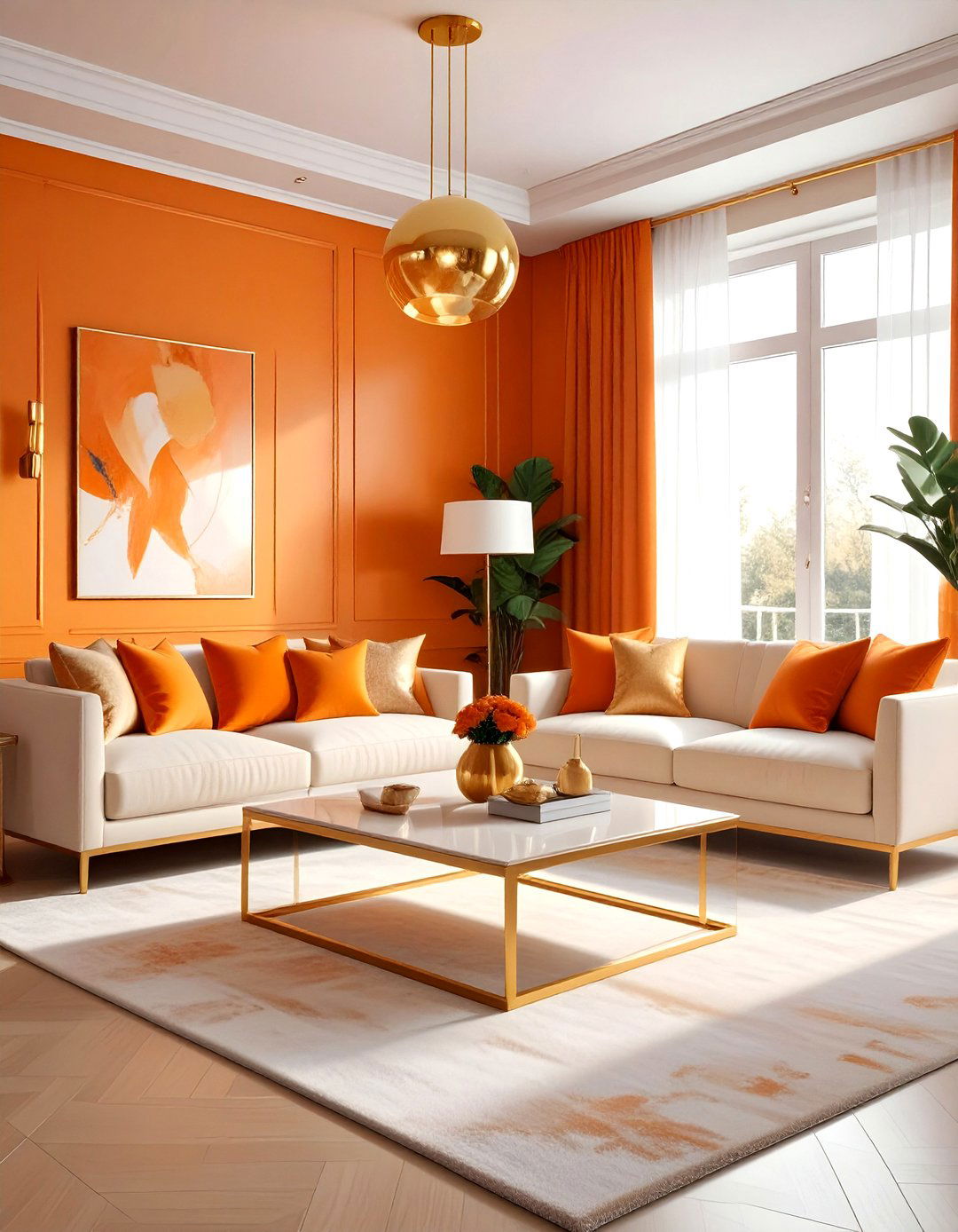 Orange and gold living room - 30 bright orange living room ideas