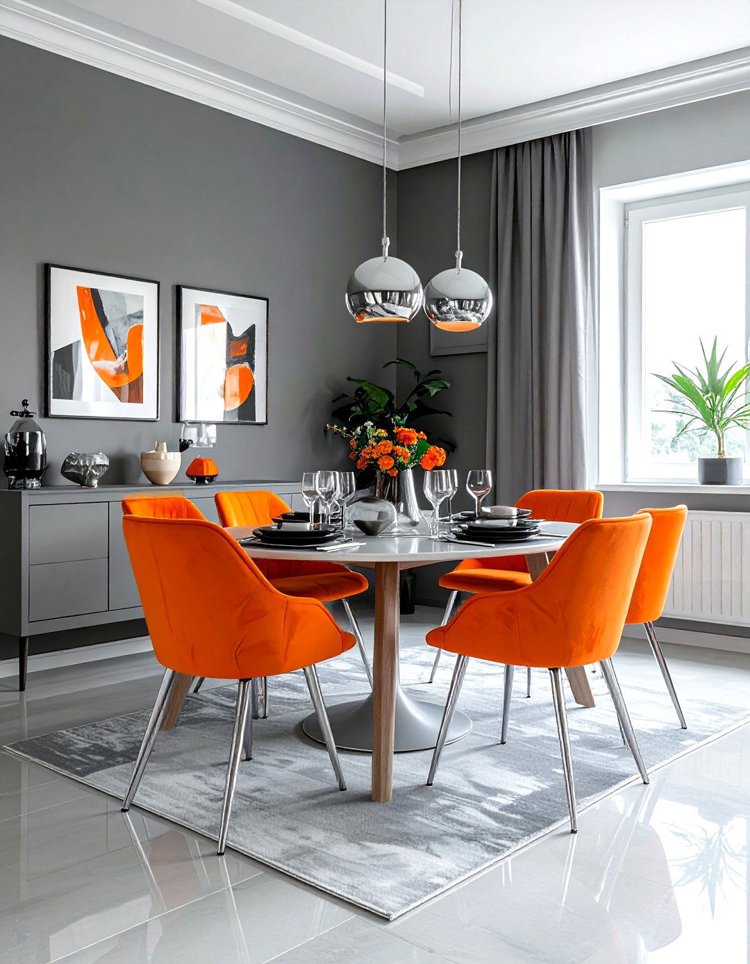Orange and gray dining room - 30 orange dining room decor ideas