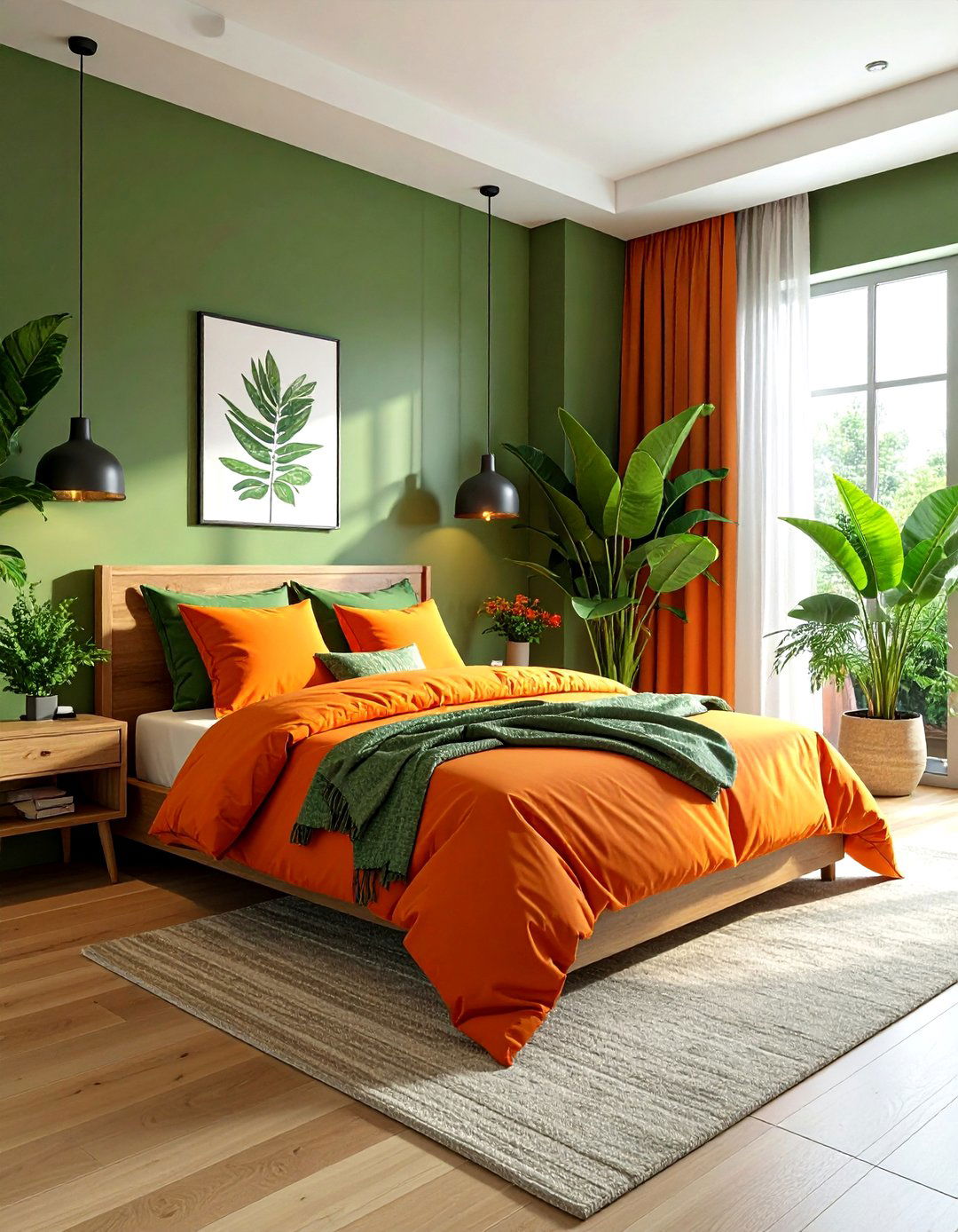 Orange and green bedroom - 30 orange bedroom ideas