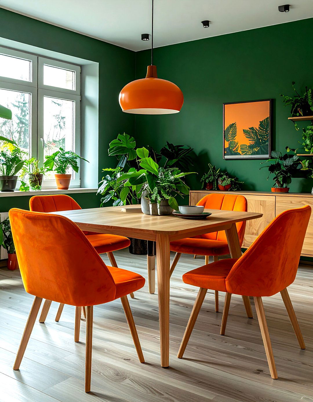 Orange and green dining - 30 bright orange dining room ideas