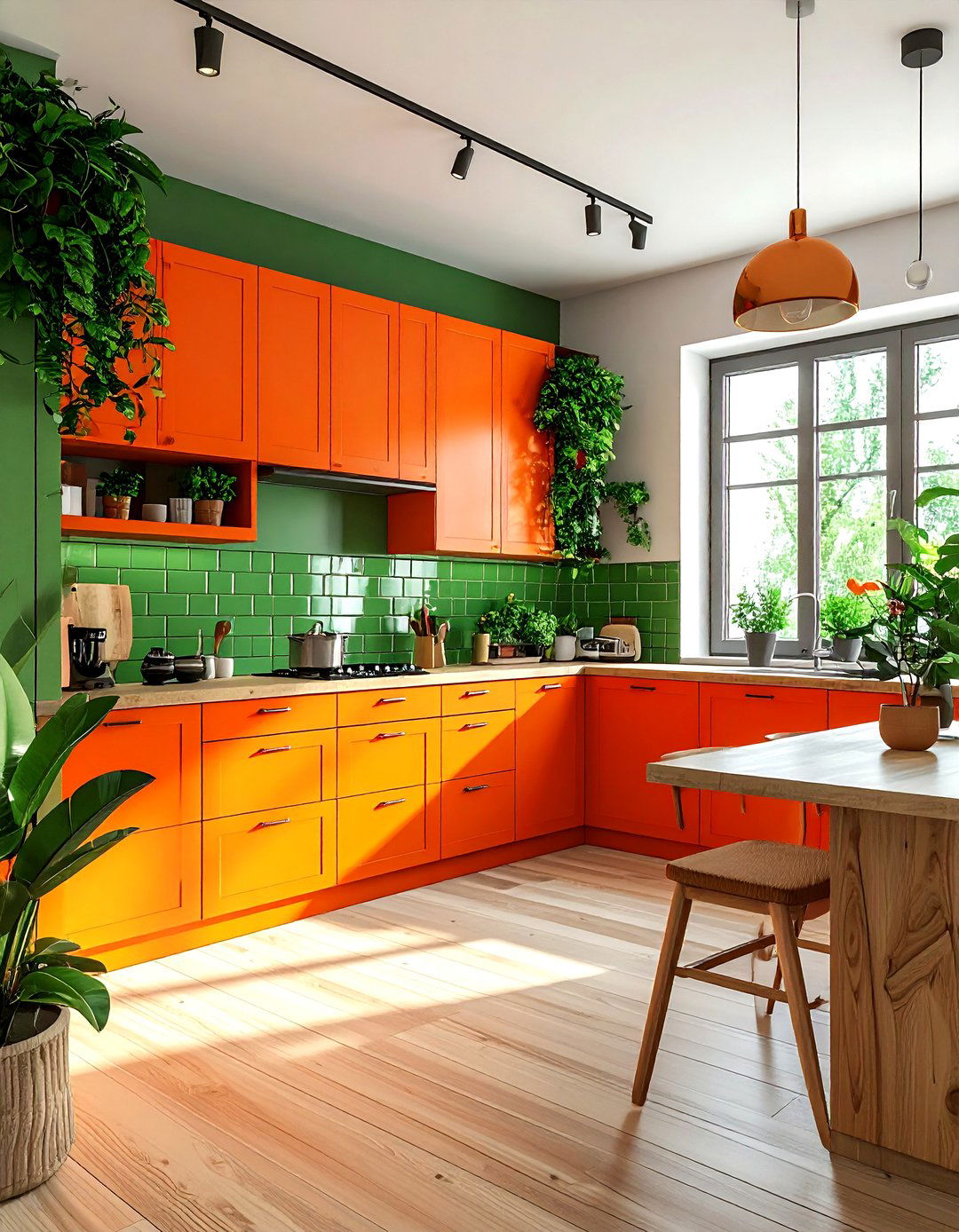 Orange and green kitchen - 30 bright orange kitchen ideas