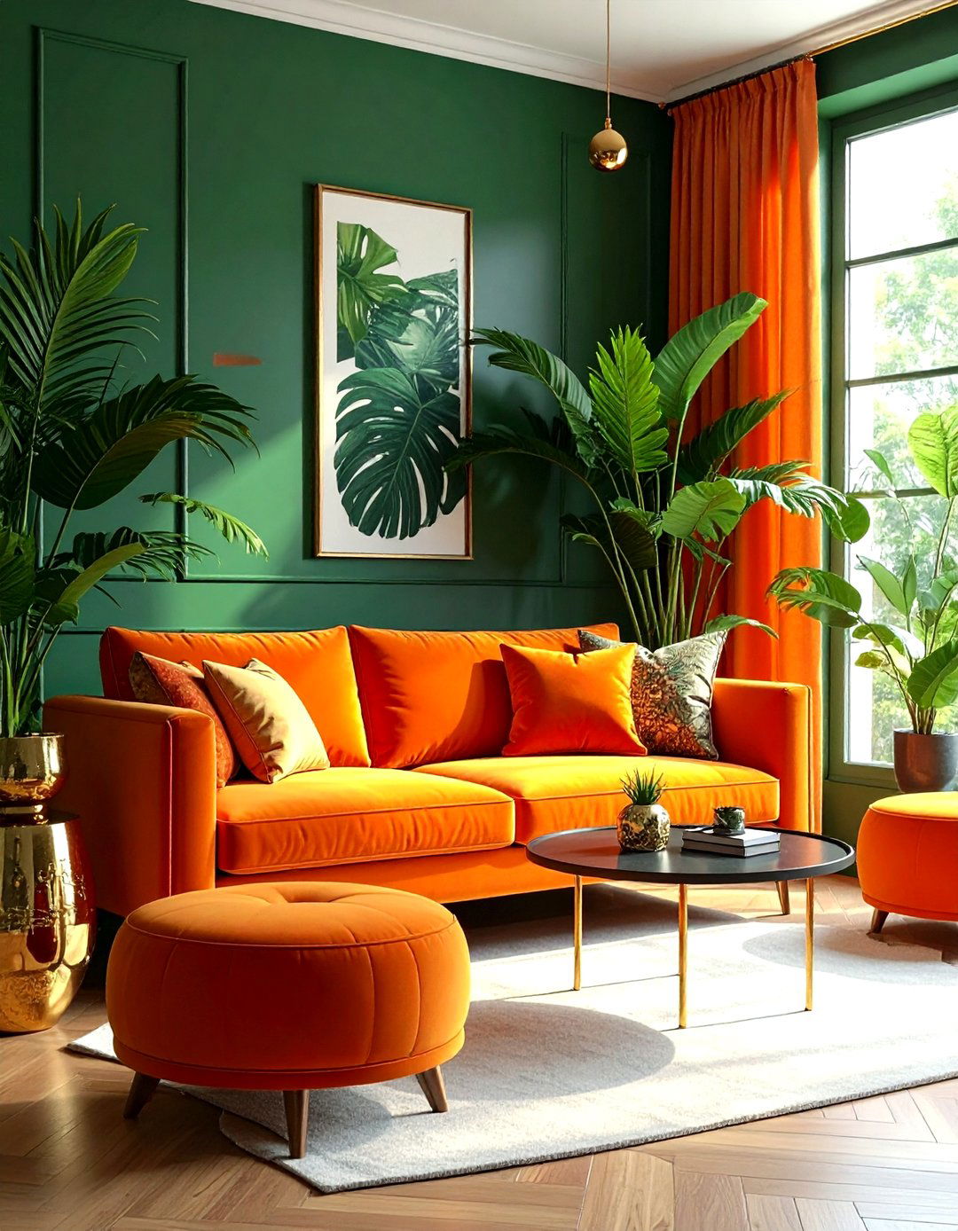 Orange and green living room - 30 bright orange living room ideas