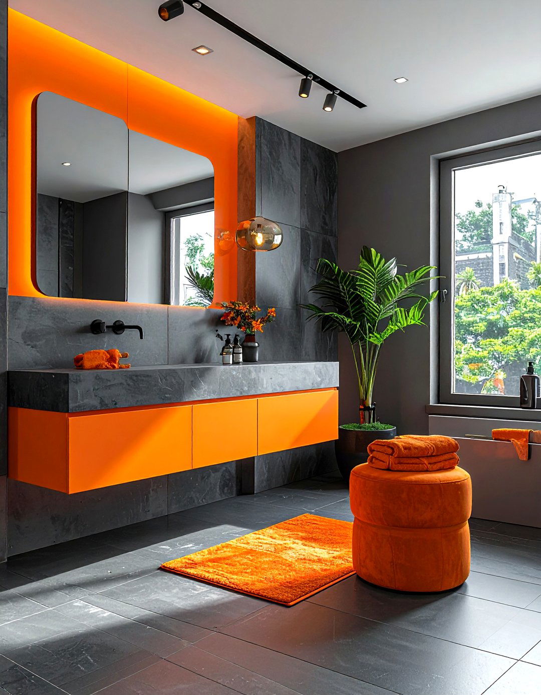 Orange and grey bathroom - 30 orange bathroom decor ideas