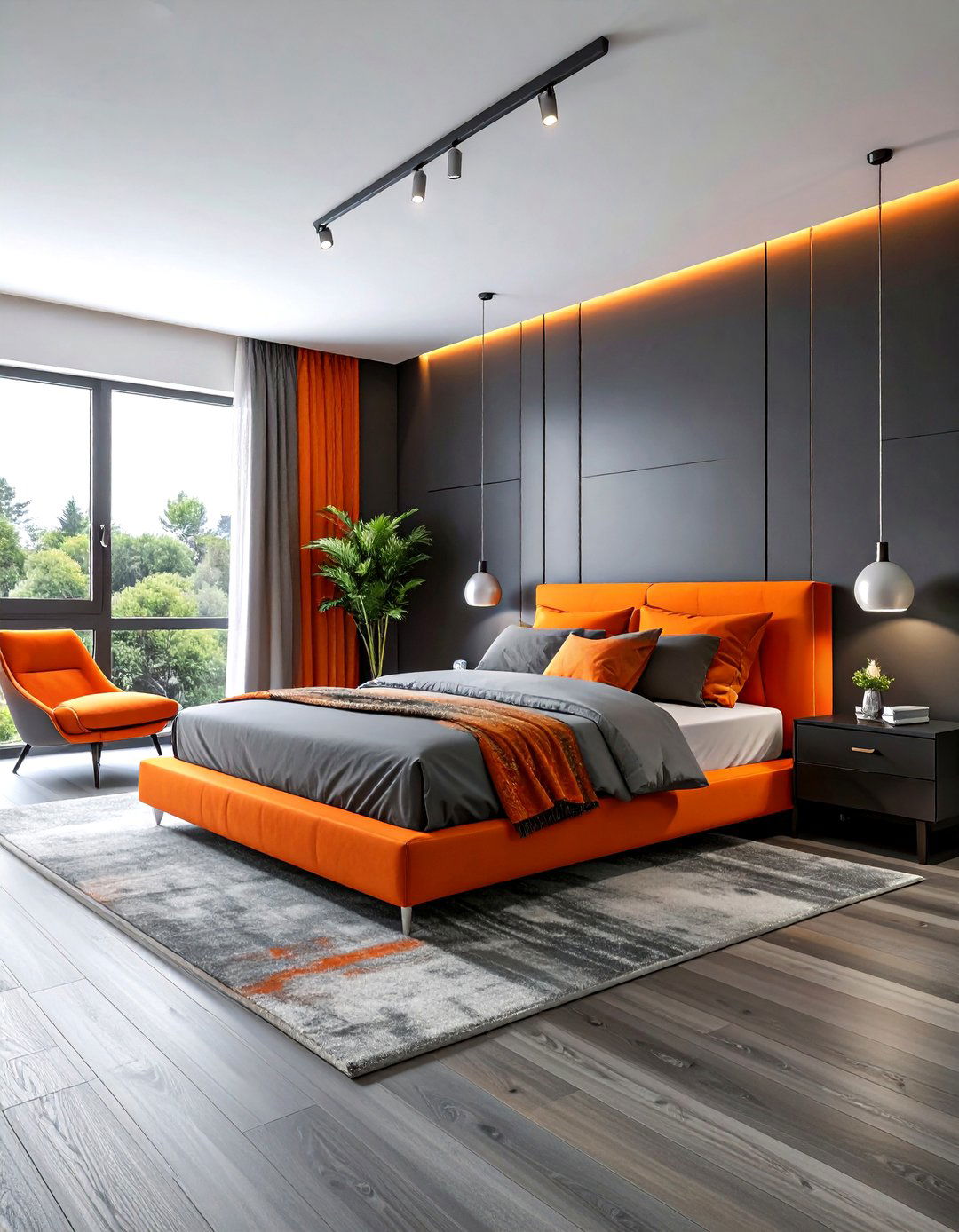 Orange and grey bedroom - 30 bright orange bedroom ideas