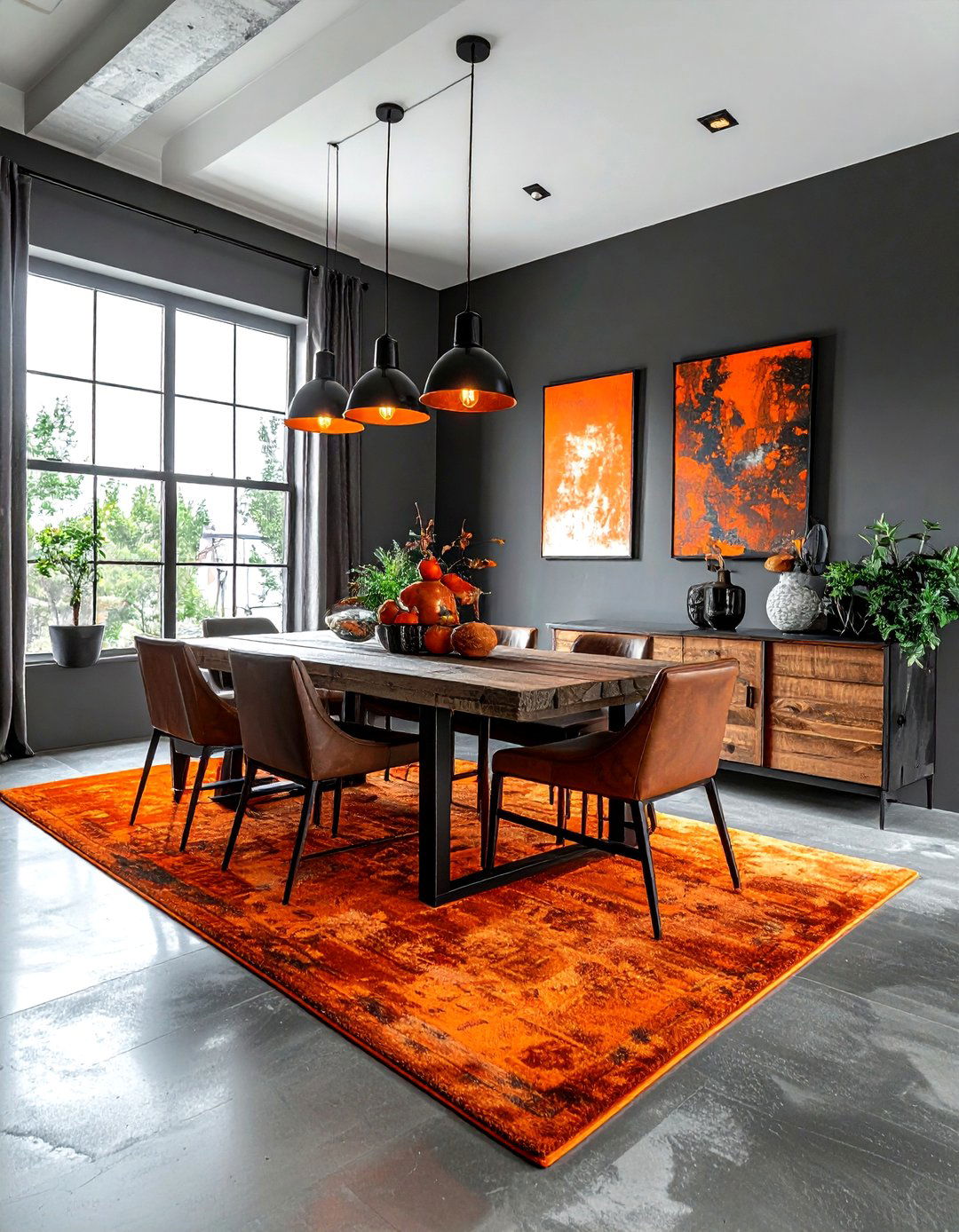 Orange and grey dining - 30 bright orange dining room ideas