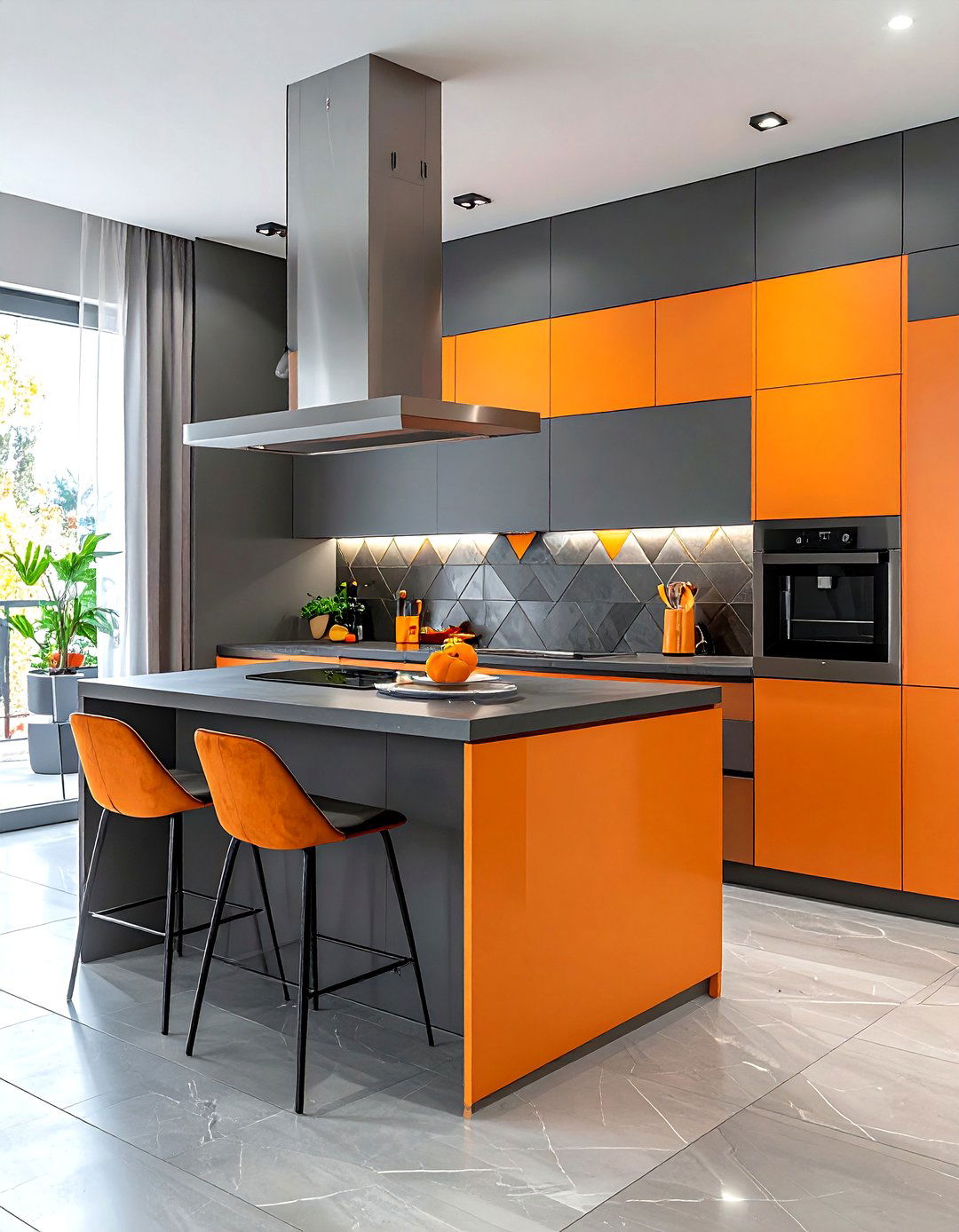 Orange and grey kitchen - 30 orange kitchen decor ideas