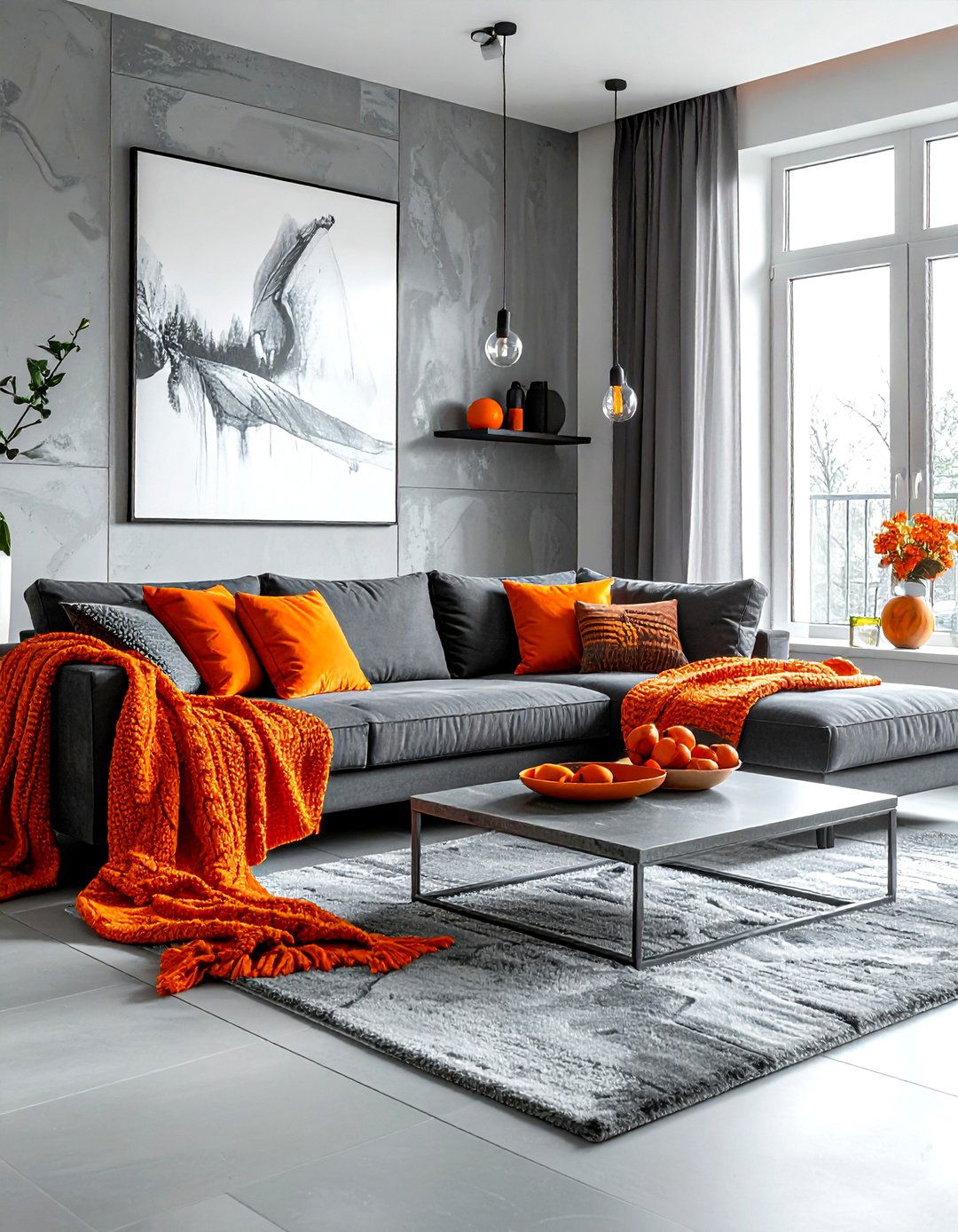 Orange and grey living room - 30 orange living room decor ideas