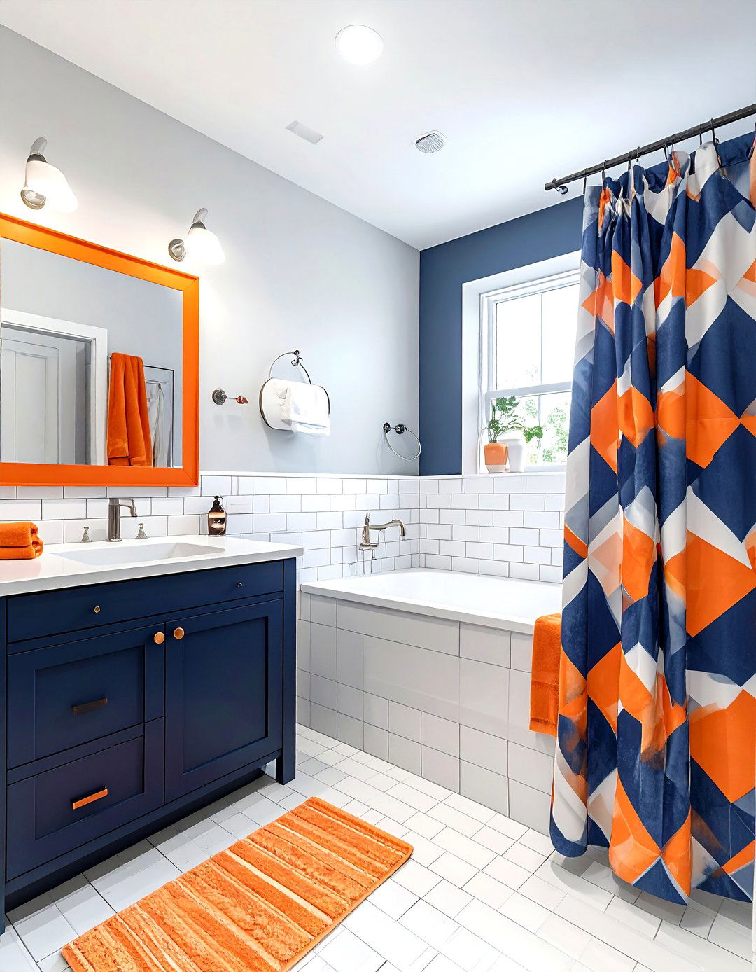 Orange and navy bathroom - 30 orange bathroom decor ideas
