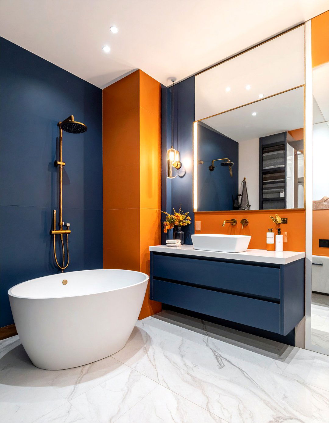 Orange and navy bathroom - 30 burnt orange bathroom ideas