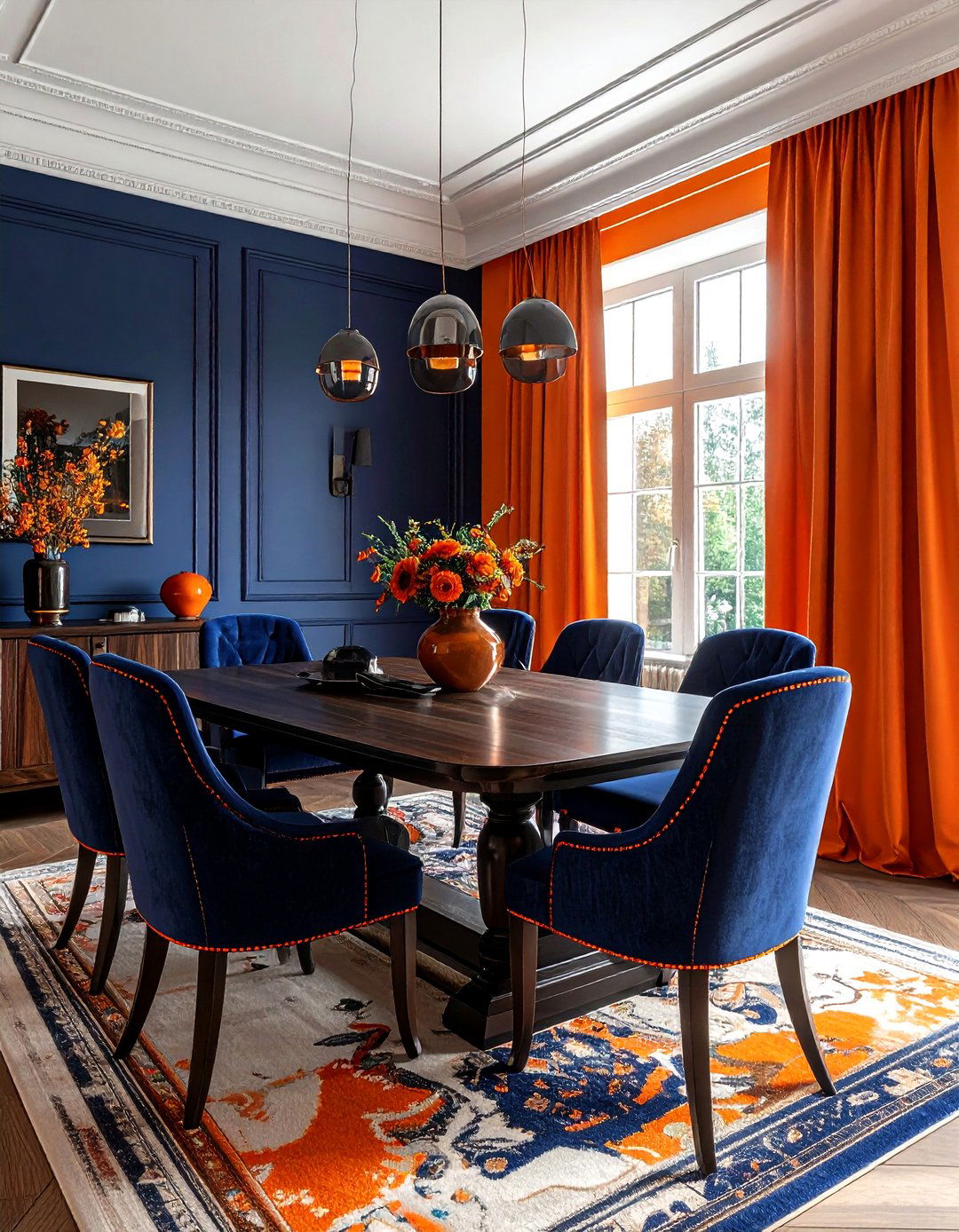 Orange and navy dining - 30 bright orange dining room ideas