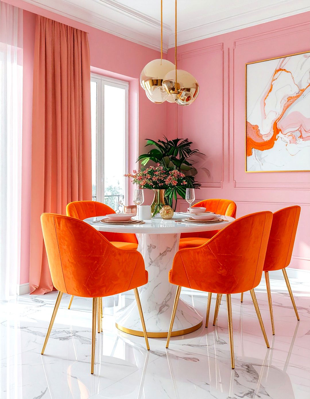 Orange and pink dining - 30 bright orange dining room ideas