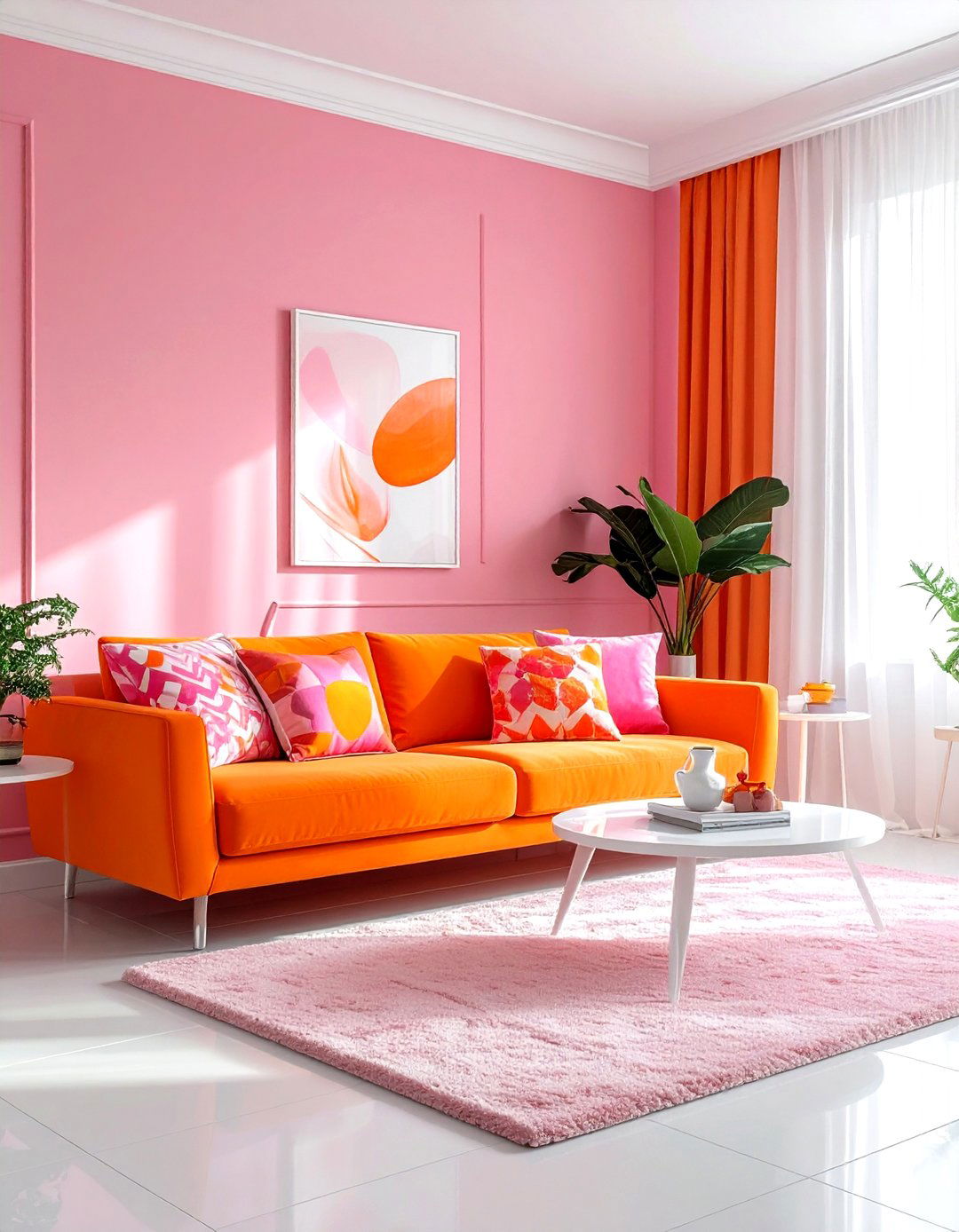 Orange and pink living room - 30 bright orange living room ideas
