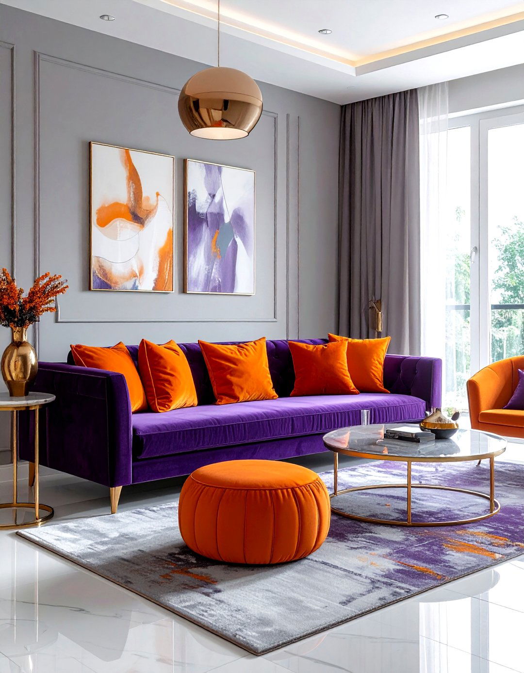 Orange and purple living room - 30 bright orange living room ideas
