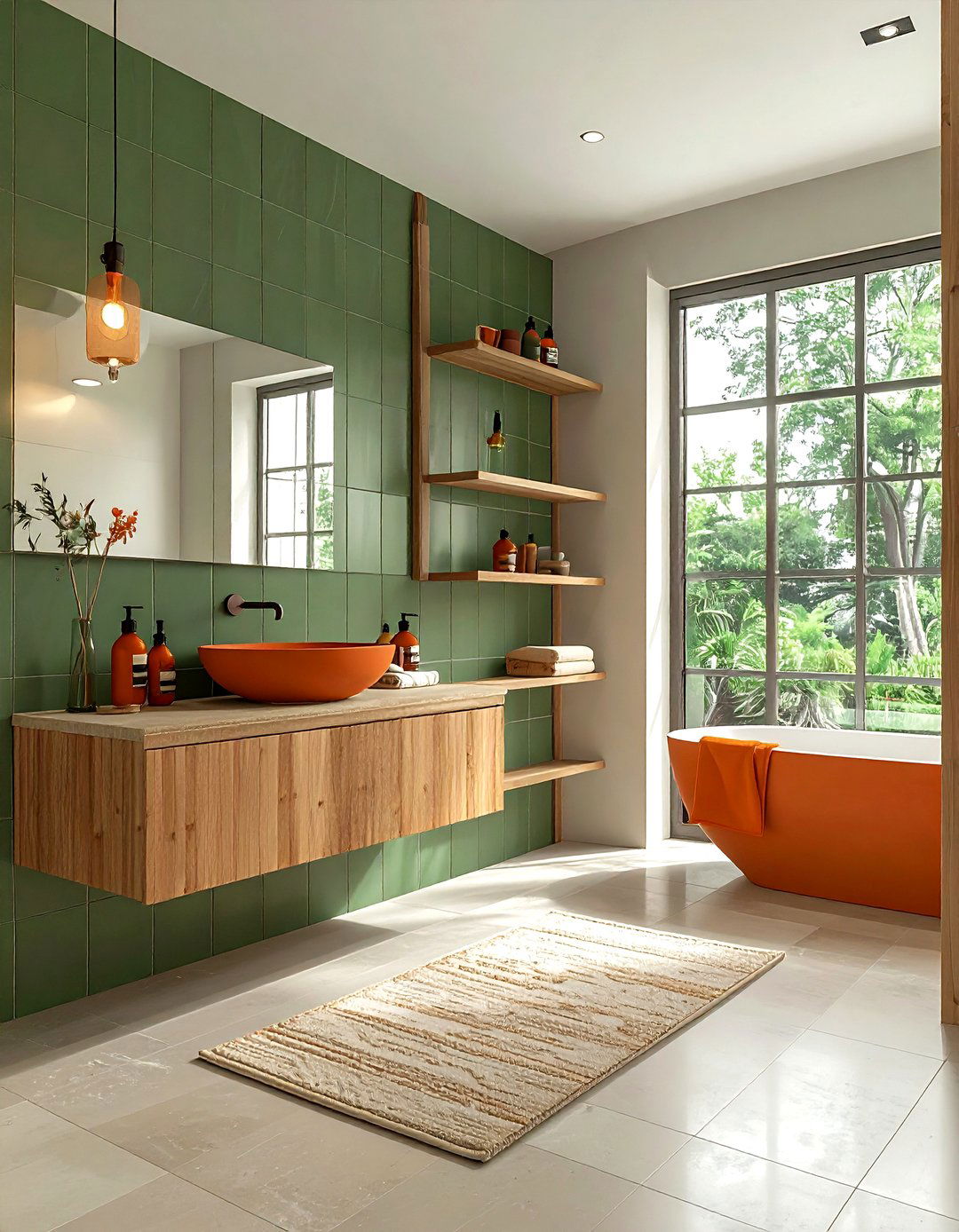 Orange and sage green bathroom - 30 orange bathroom decor ideas
