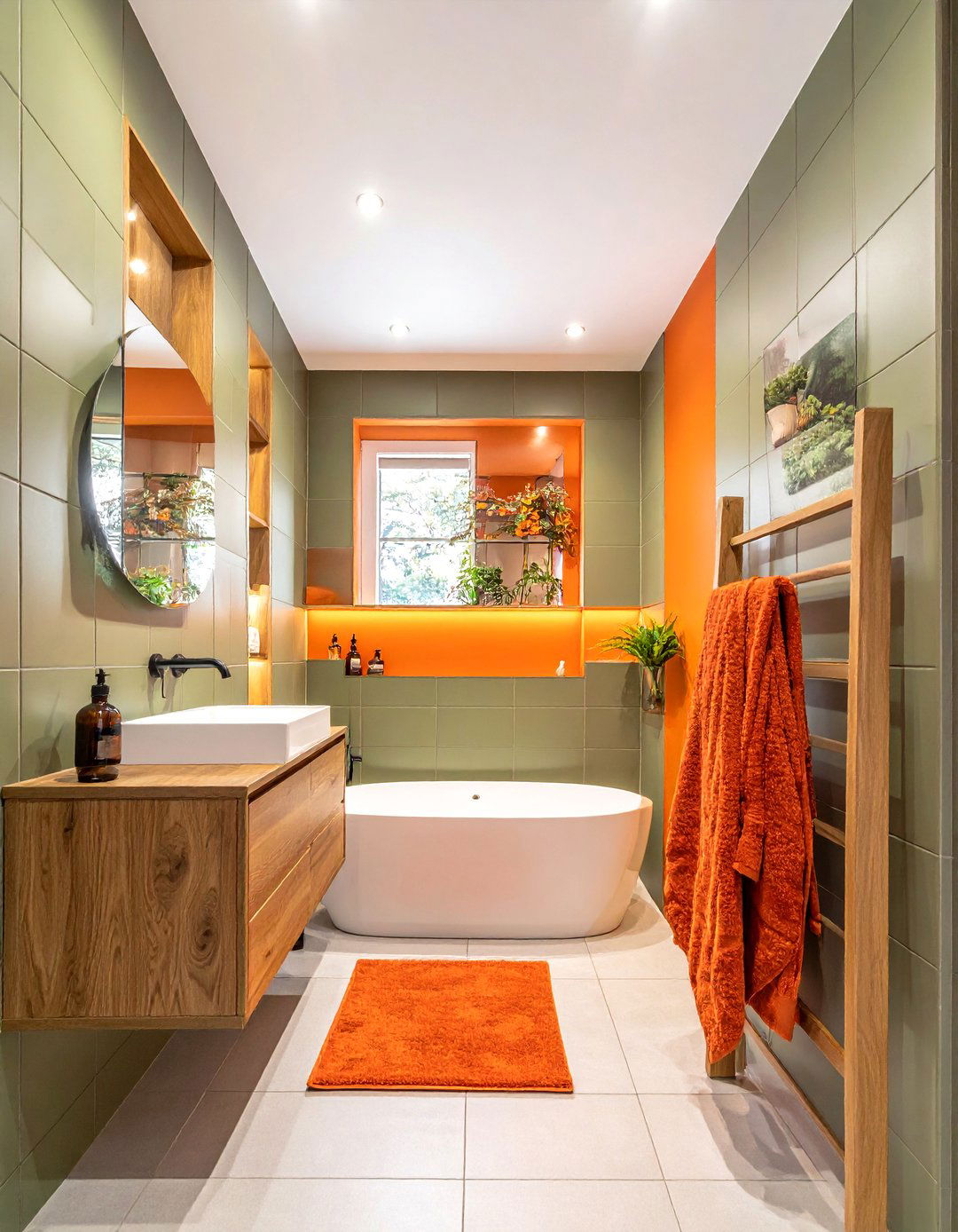Orange and sage green bathroom - 30 burnt orange bathroom ideas