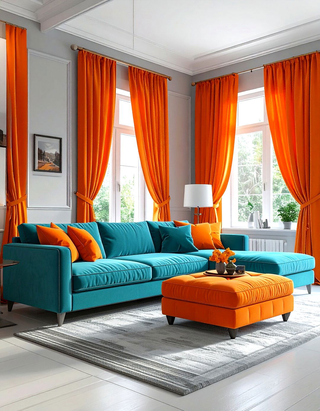 Orange and teal living room - 30 bright orange living room ideas