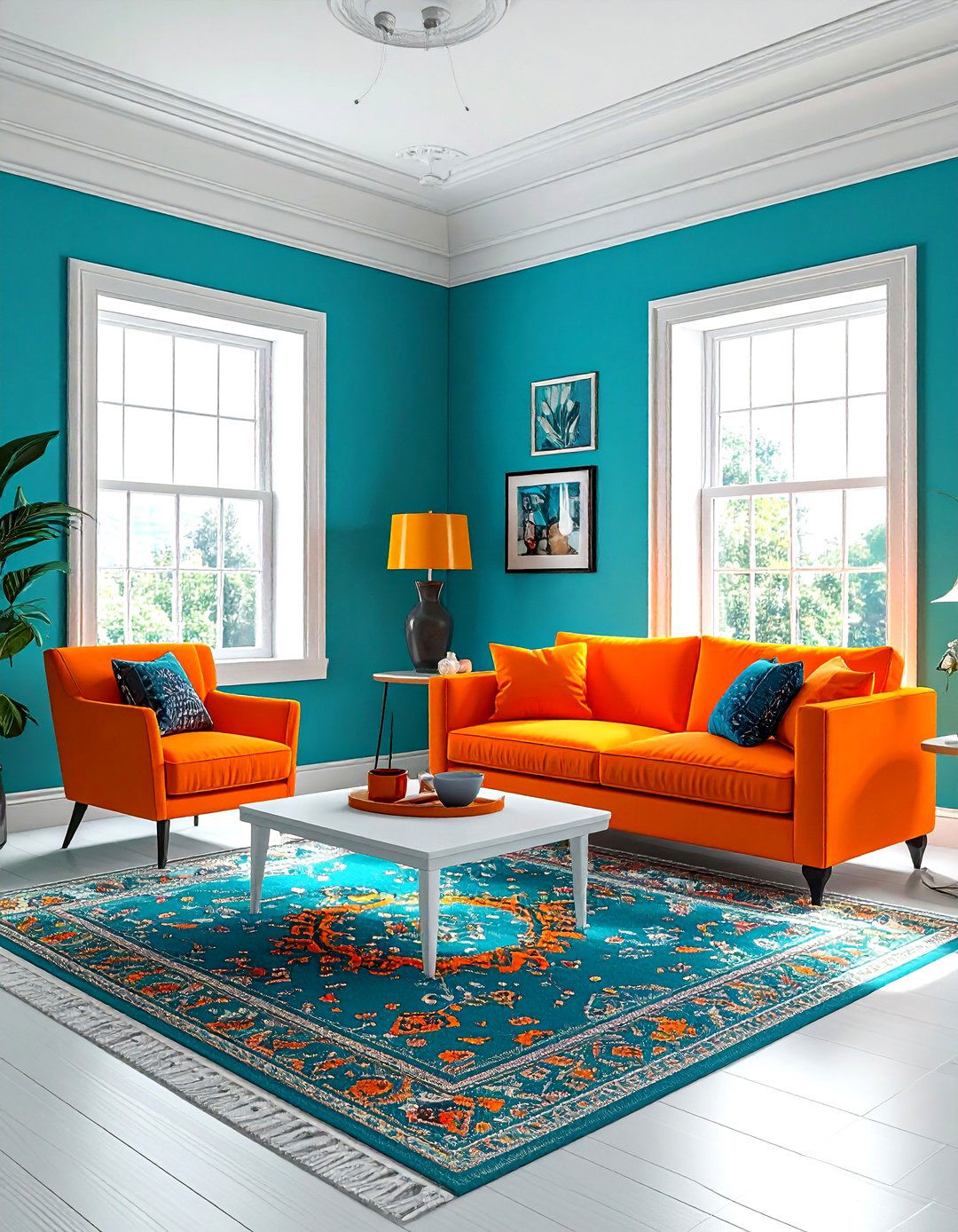 Orange and turquoise living room - 30 bright orange living room ideas