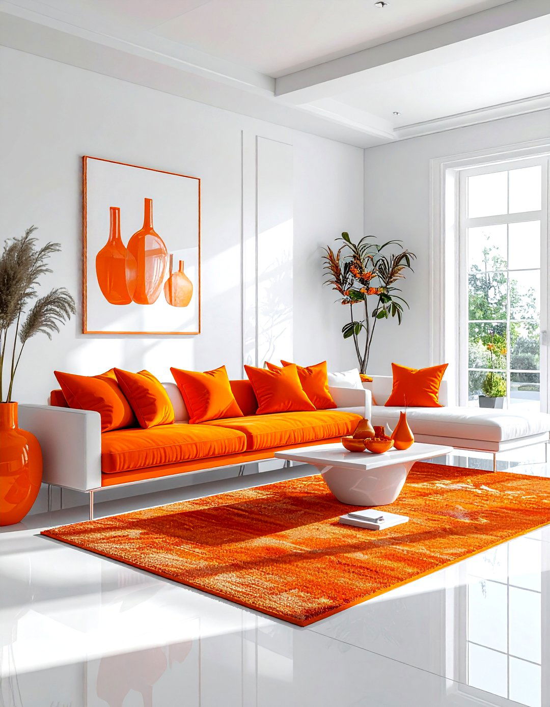 Orange and white living room - 30 bright orange living room ideas