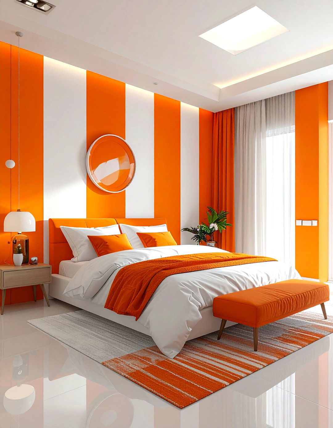 Orange and white striped walls bedroom - 30 orange and white bedroom ideas