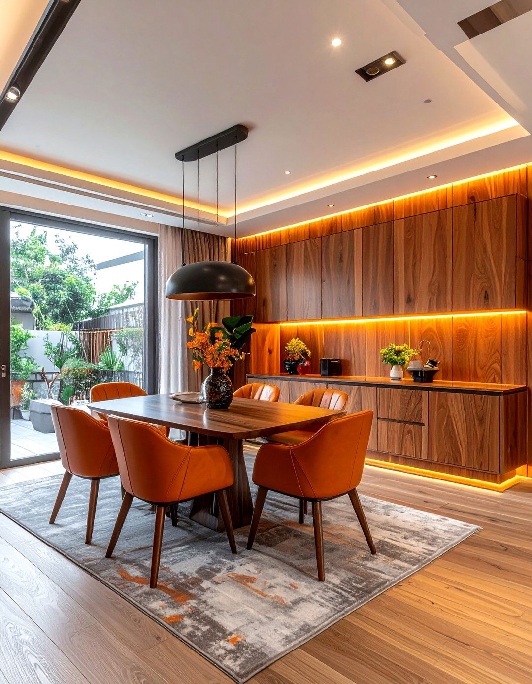 Orange and wood dining - 30 bright orange dining room ideas