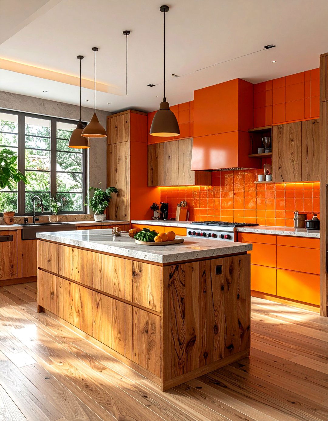 Orange and wood kitchen - 30 orange kitchen decor ideas