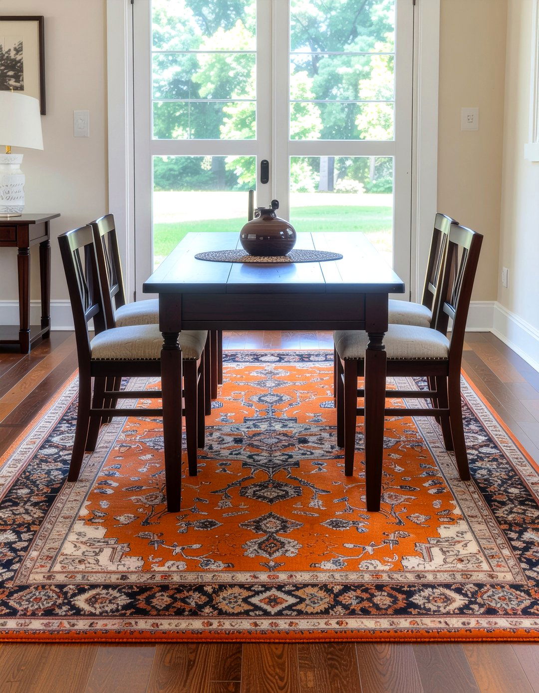Orange area rug - 30 orange dining room ideas