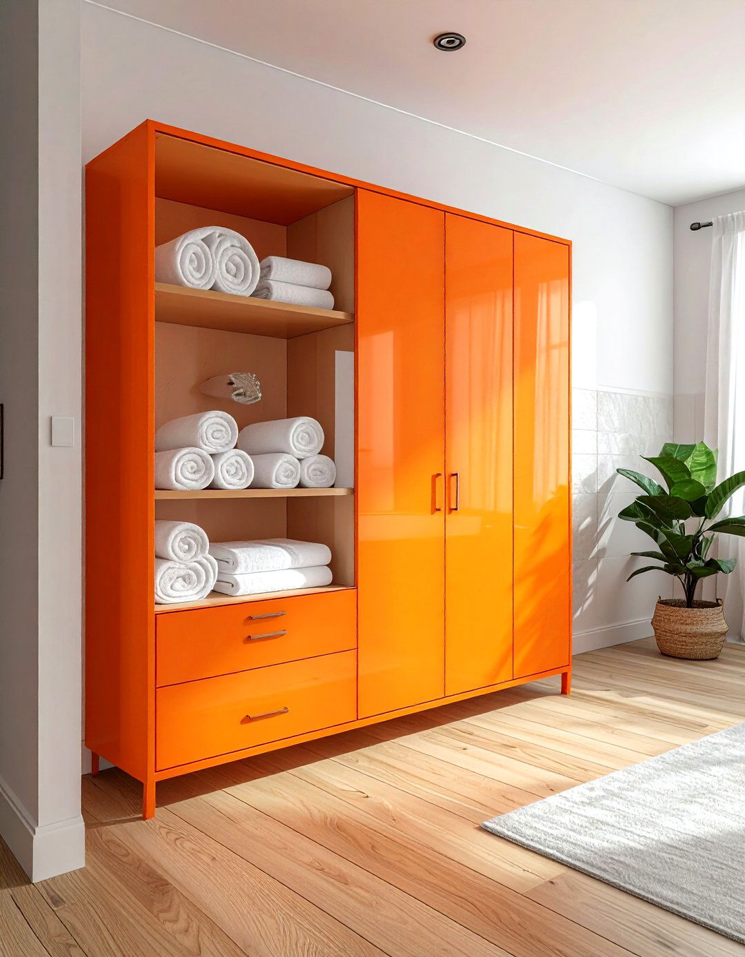 Orange bathroom storage cabinet - 30 orange bathroom decor ideas