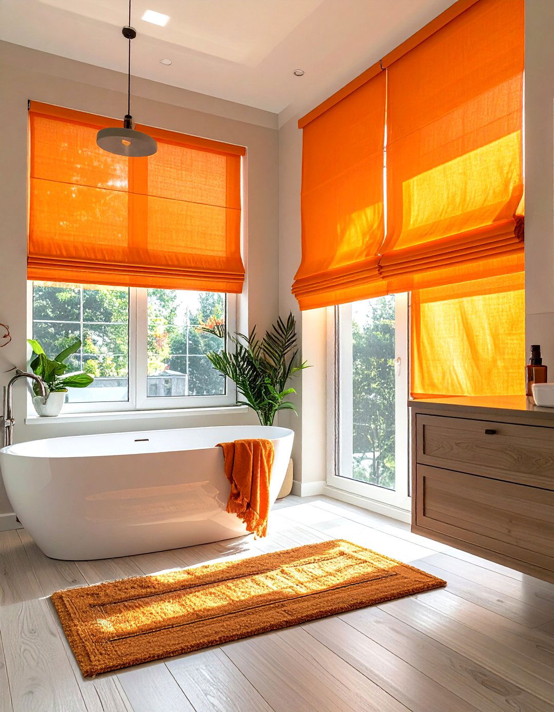 Orange bathroom window treatments - 30 orange bathroom decor ideas