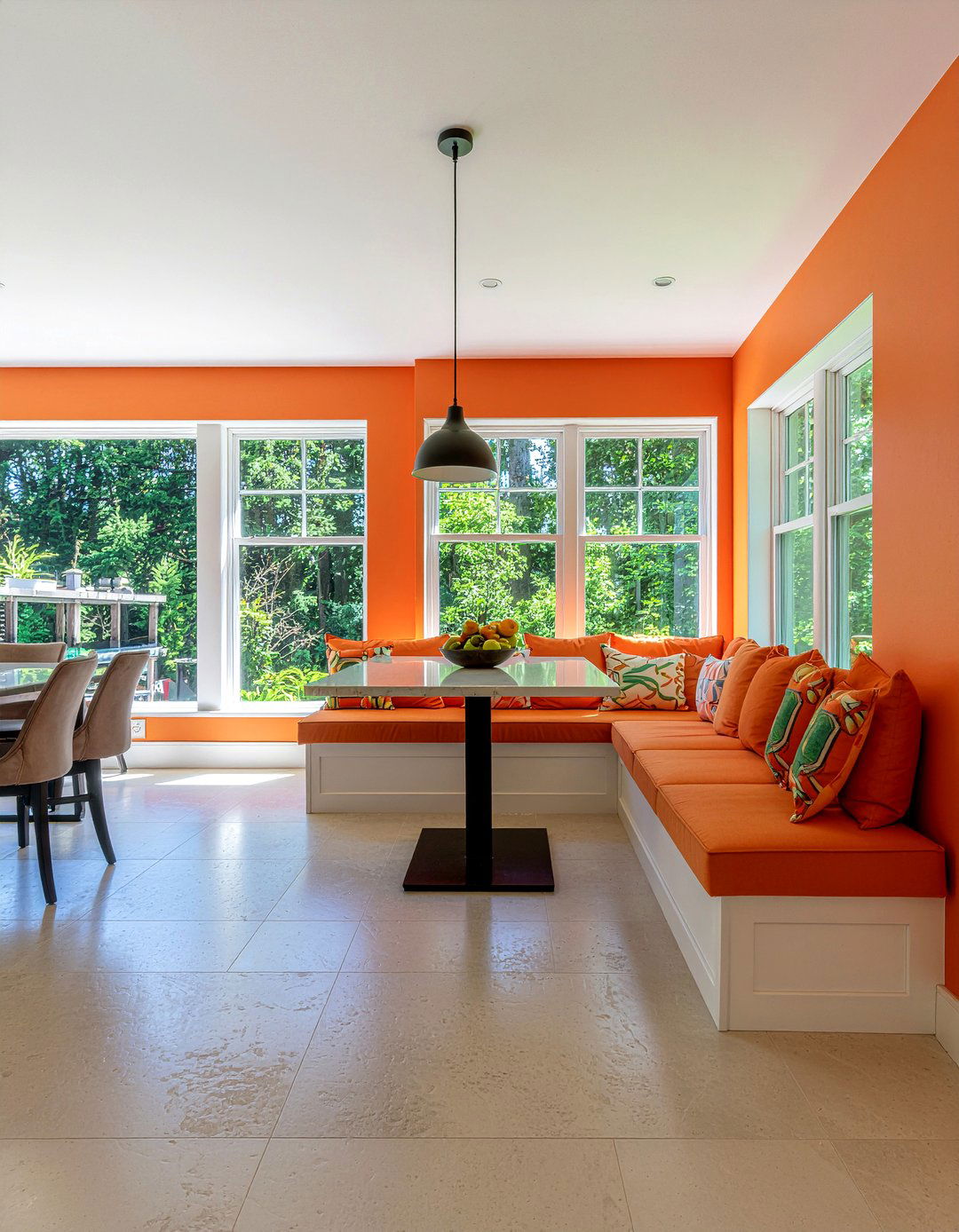 Orange breakfast nook - 30 orange kitchen ideas