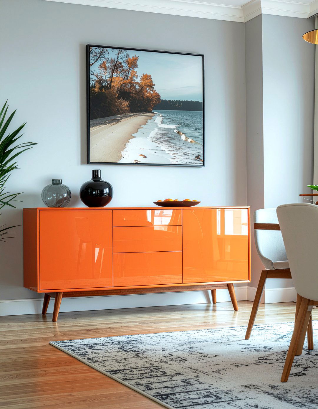 Orange buffet cabinet - 30 orange dining room ideas