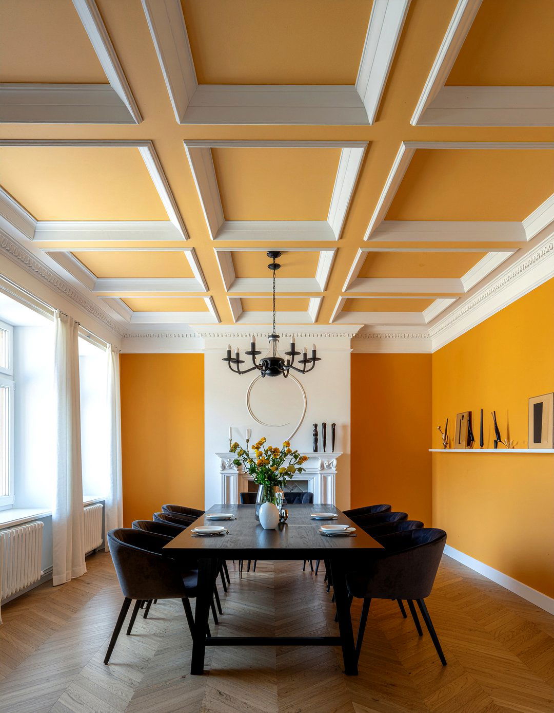 Orange ceiling paint - 30 orange dining room ideas