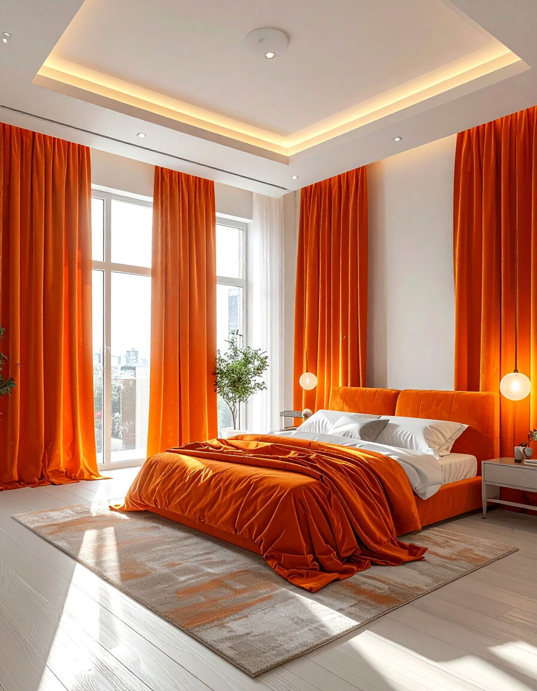 Orange curtains bedroom - 30 bright orange bedroom ideas