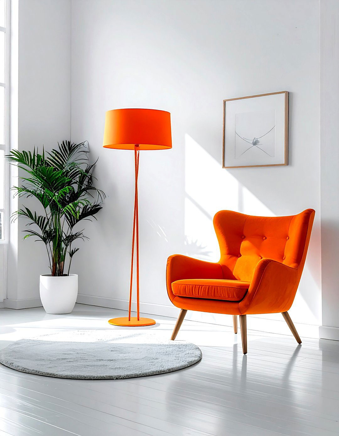 Orange floor lamp white living room - 30 orange and white living room ideas