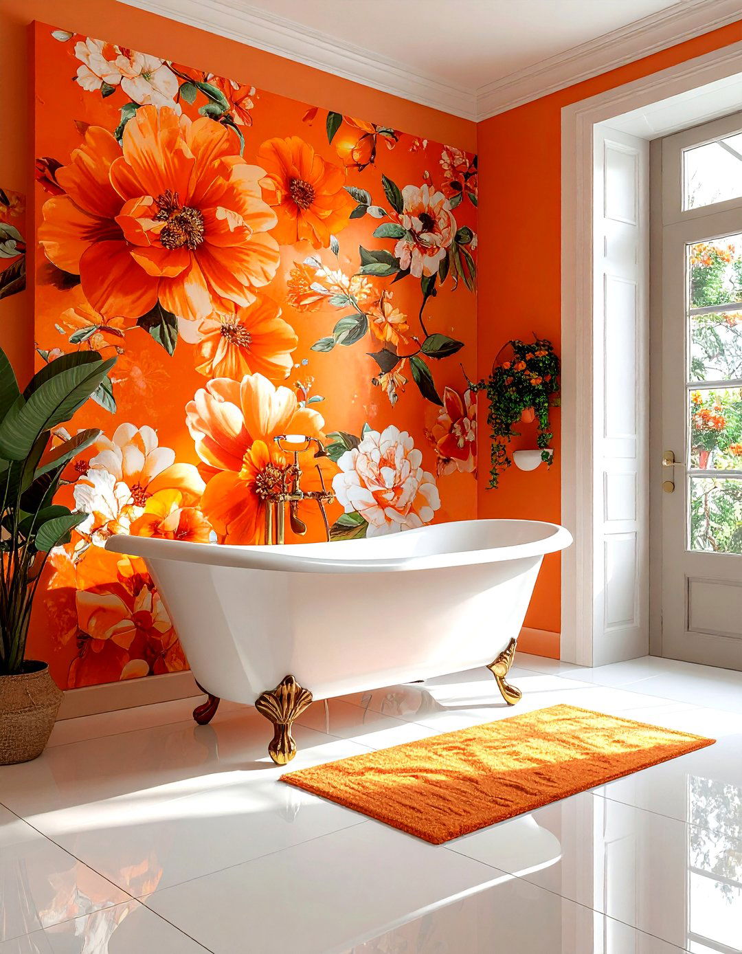 Orange floral bathroom - 30 bright orange bathroom ideas