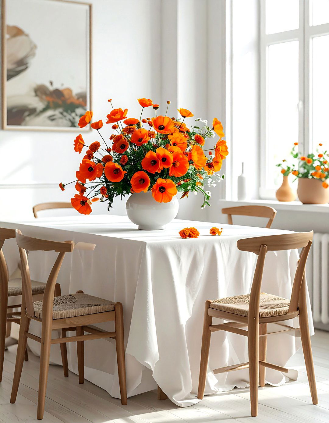 Orange floral centerpiece - 30 orange dining room decor ideas