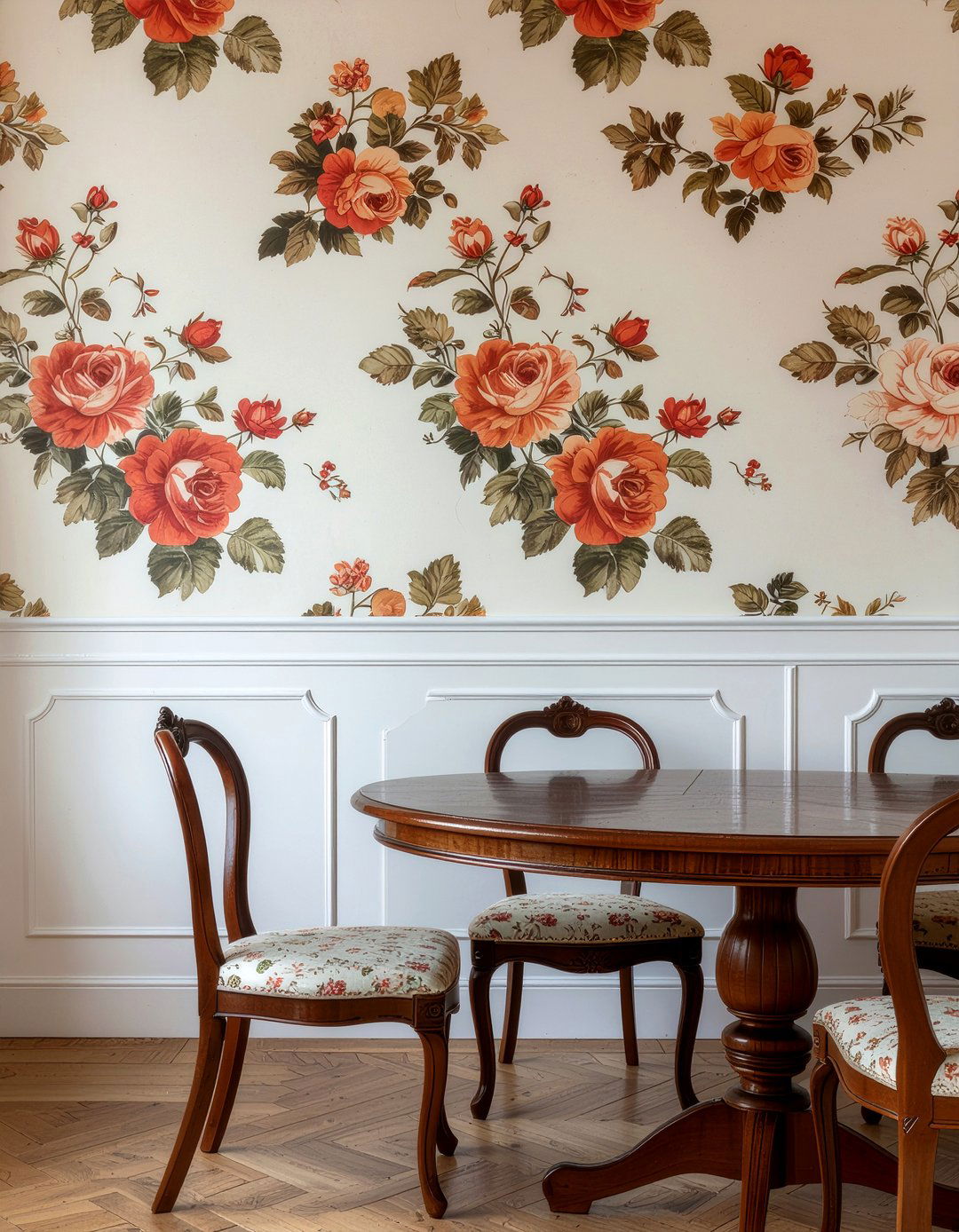 Orange floral wallpaper - 30 orange dining room ideas