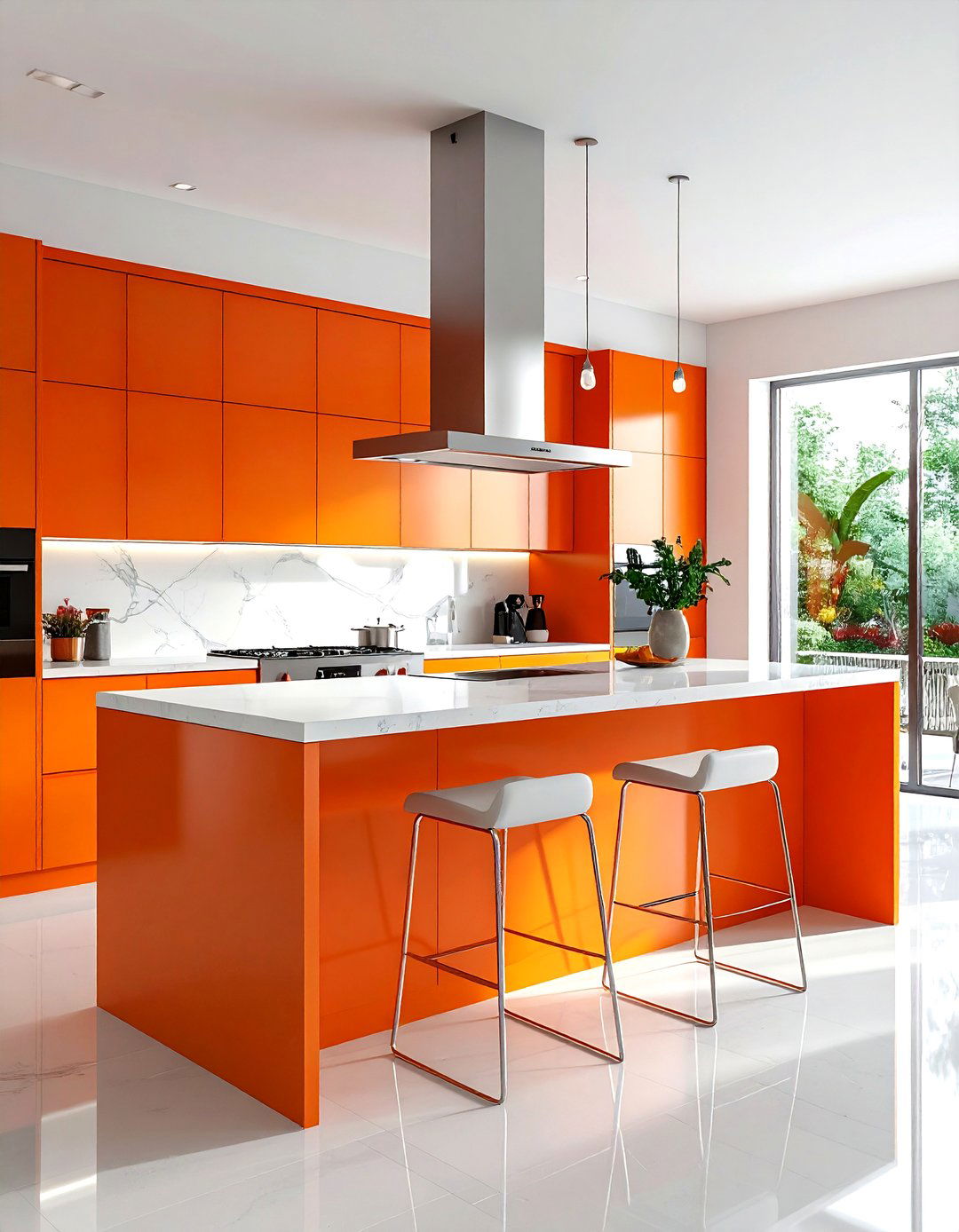 Orange kitchen breakfast bar - 30 bright orange kitchen ideas