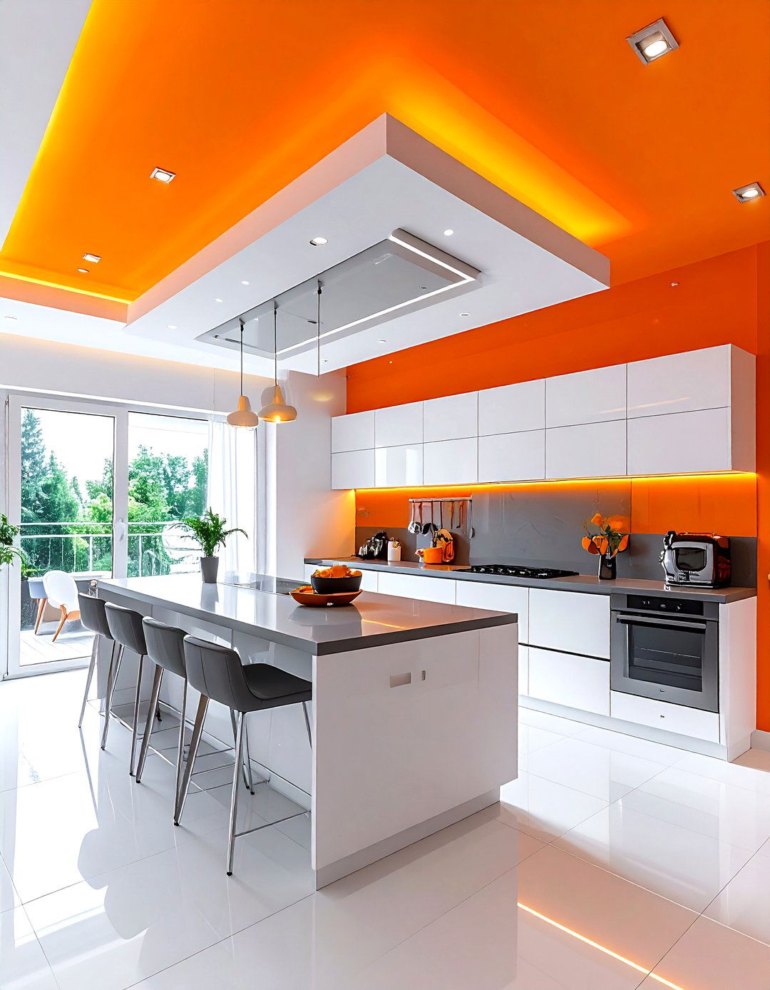 Orange kitchen ceiling - 30 bright orange kitchen ideas