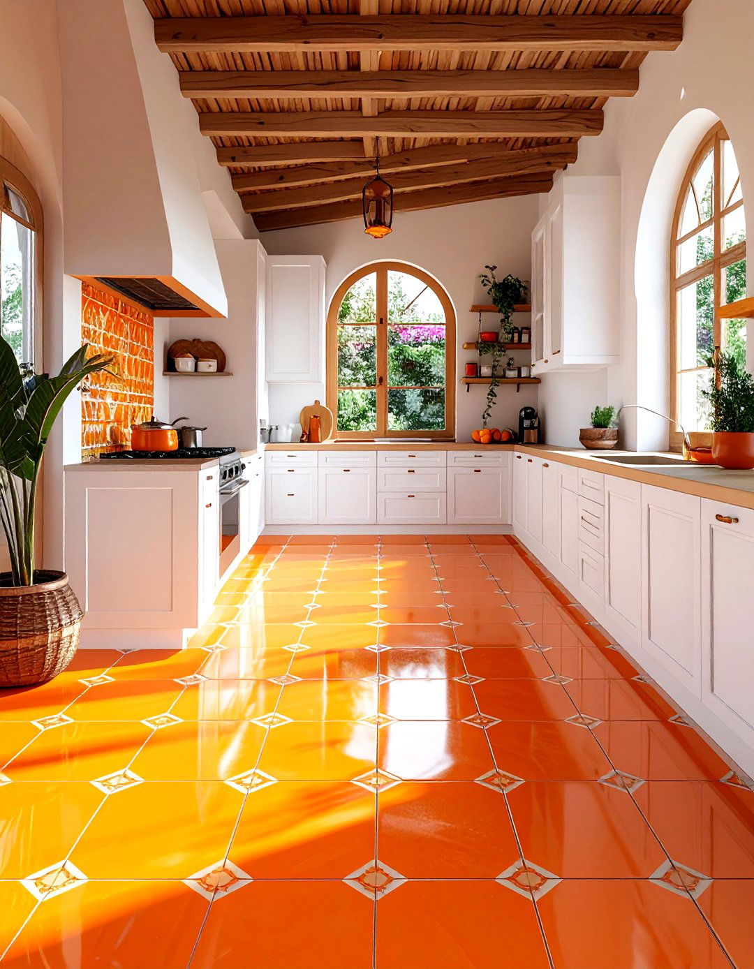 Orange kitchen floor tiles - 30 orange kitchen decor ideas