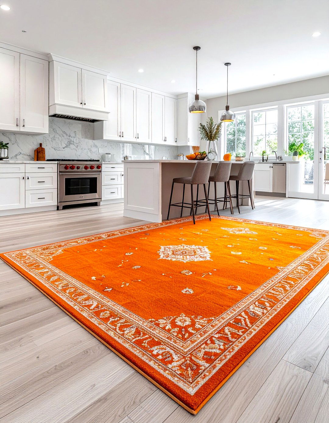 Orange kitchen rug - 30 bright orange kitchen ideas