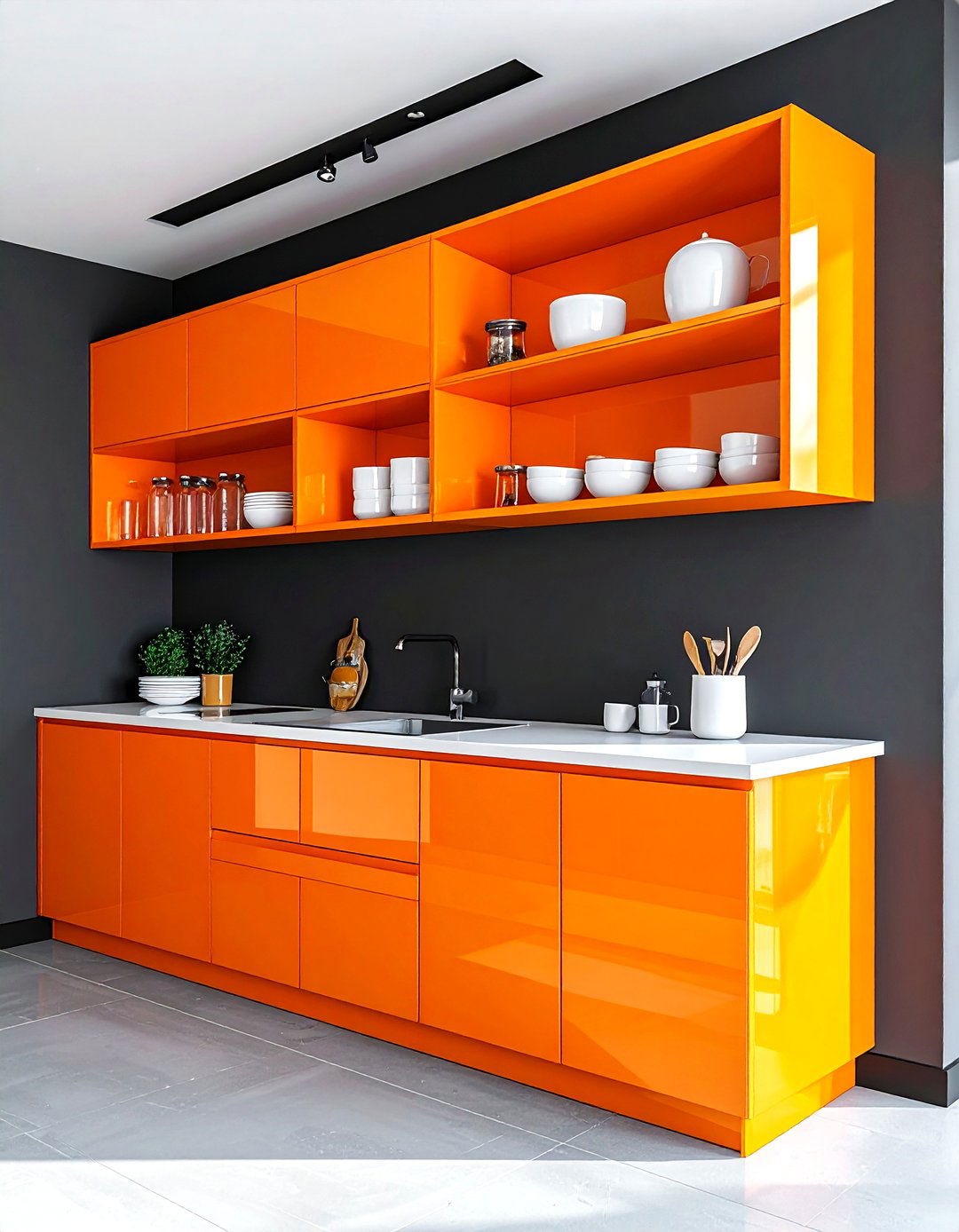 Orange kitchen shelving - 30 bright orange kitchen ideas