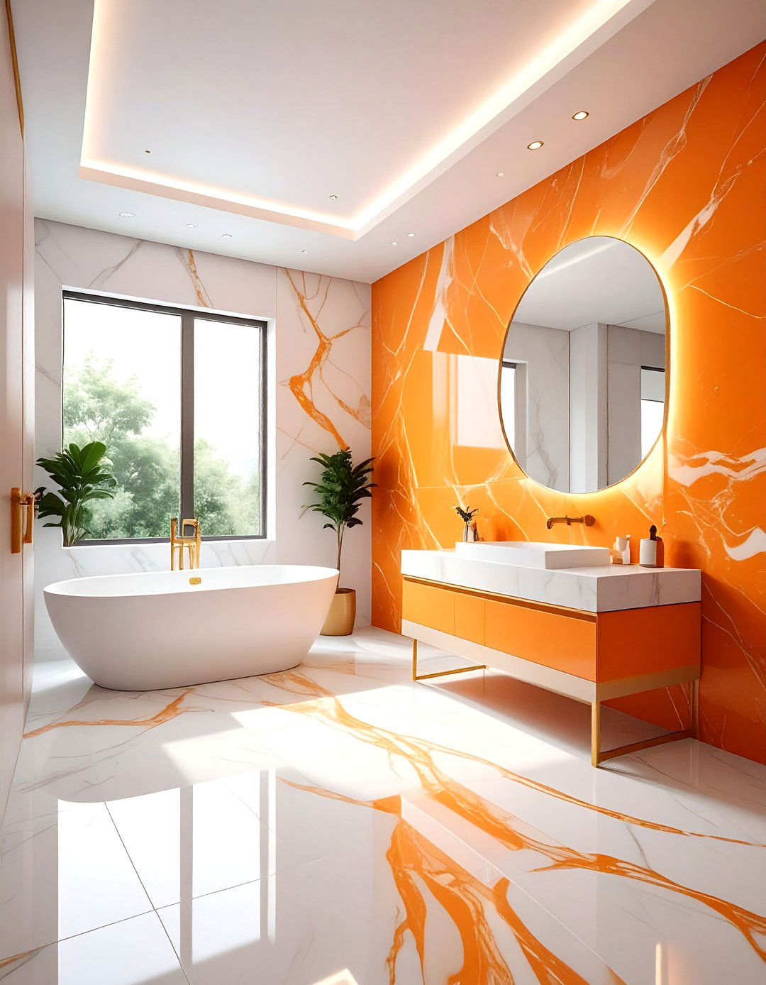 Orange marble bathroom - 30 bright orange bathroom ideas