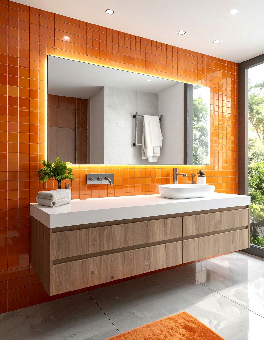 Orange mosaic bathroom backsplash - 30 orange bathroom decor ideas